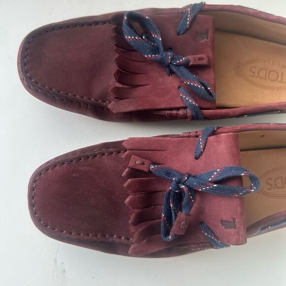 TOD'S Burgundy Leather Driving Loafers Shoes Made in Italy Men Size 9 US - Picture 4 of 15